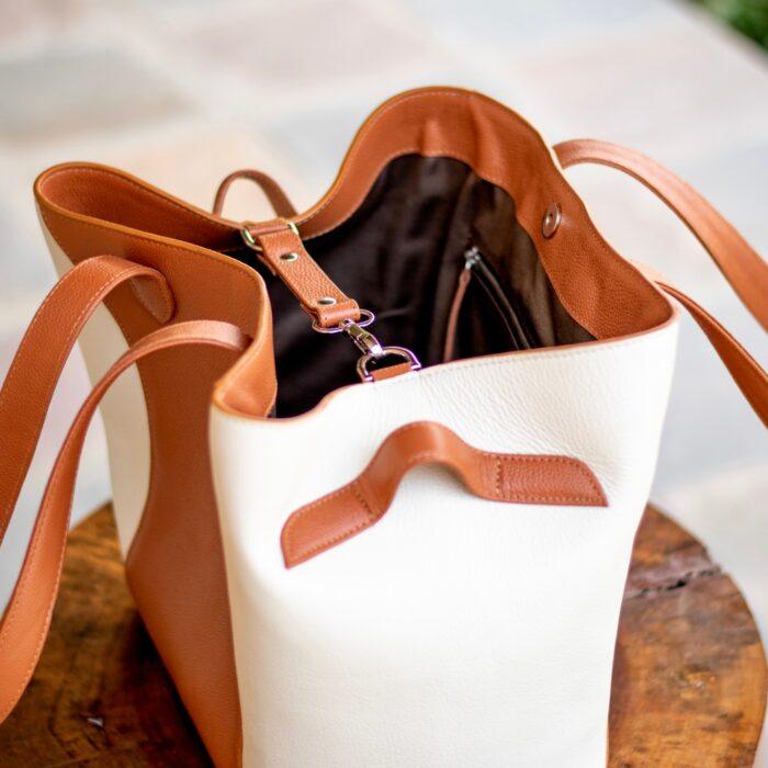 Swish Tote Bag - Cream & Tan