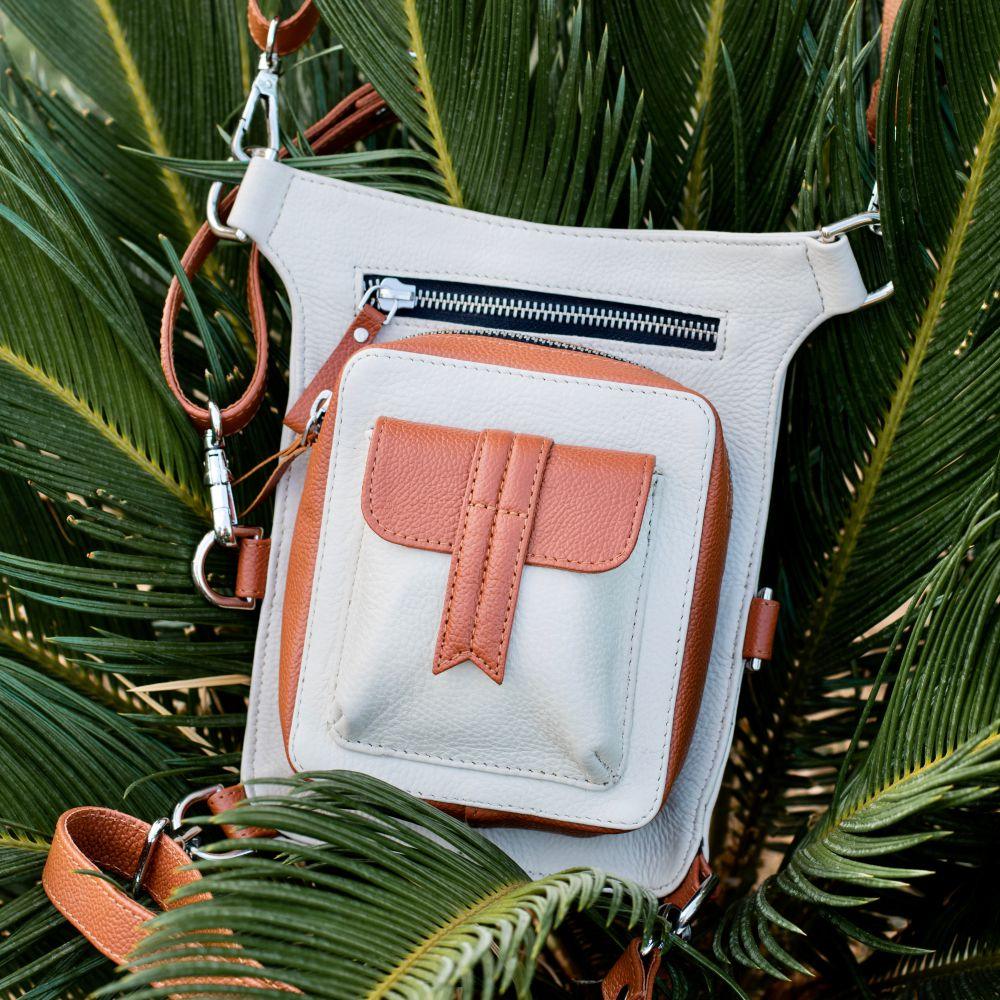 Tri-wave Thigh Bag - Cream &amp; Tan
