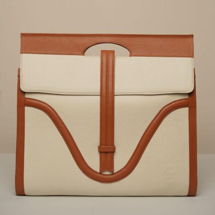 Wave Laptop Bag - Cream & Tan