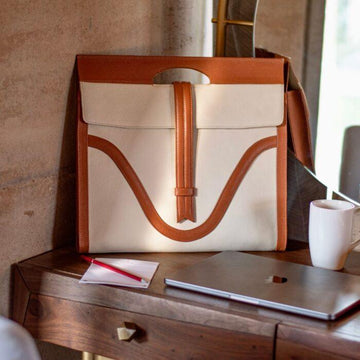 Wave Laptop Bag - Cream & Tan